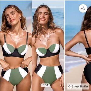 Cupshe NWT Colorblock Sweetheart Bikini Top & High-Rise Bottoms Set — XL